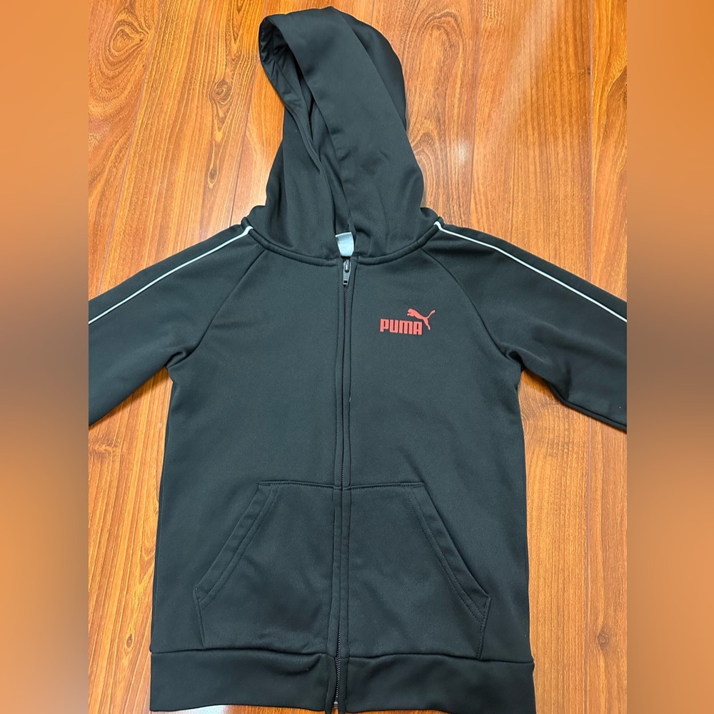 Puma Kids Black and Red Zip-Up Hoodie